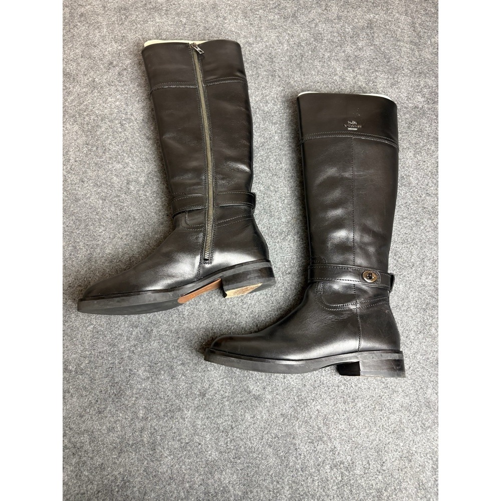 Coach Knee High‎ Boots Black Leather Turnlock Womens Size 7B Riding Boots  S1